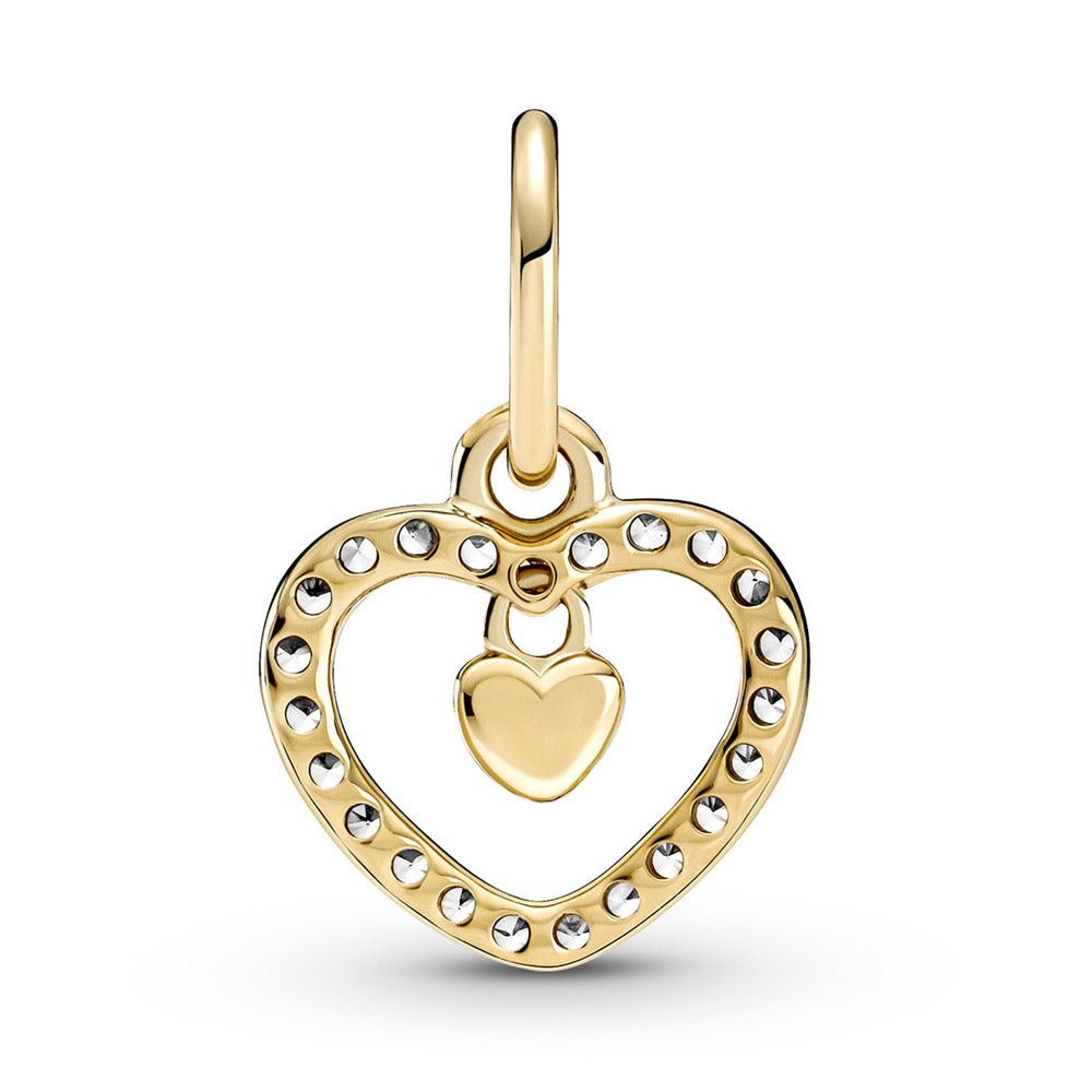 Pandora 14k Gold Sparkling Double Heart Dangle Charm