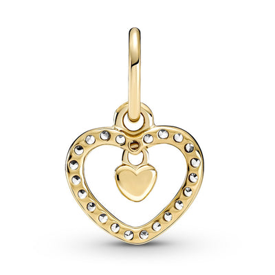 Pandora 14k Gold Sparkling Double Heart Dangle Charm