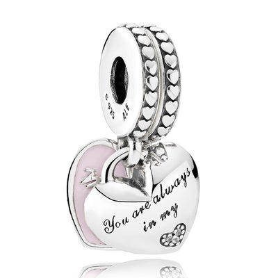 Pandora Mother & Daughter Hearts with Soft Pink Enamel & Clear CZ Dangle