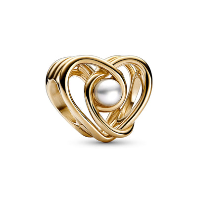 Openwork Swirling Heart & Freshwater Cultured Pearl Charm