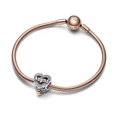 Two-tone Openwork Mum & Heart Charm