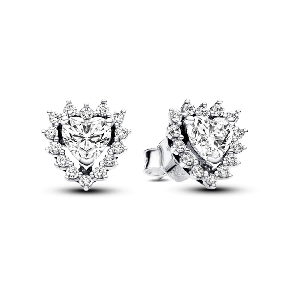 Sparkling Heart Halo Stud Earrings