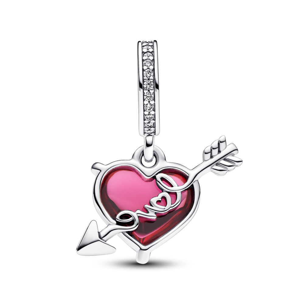 Red Heart & Arrow Murano Glass Dangle Charm