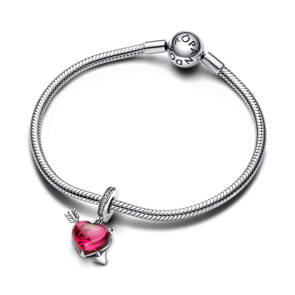 Red Heart & Arrow Murano Glass Dangle Charm